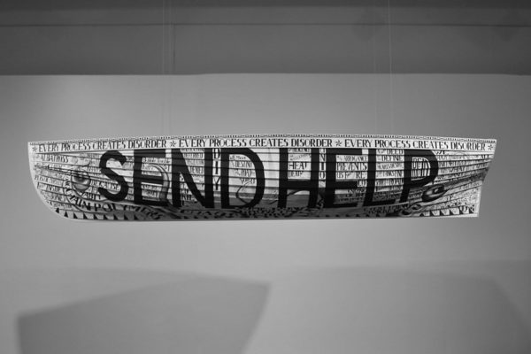 banner that says "send help" over some jargony language about process