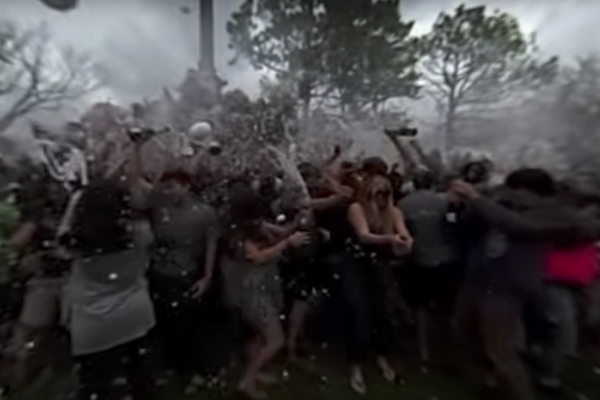 A screen grab of seniors celebrating at Colorado College by spraying champagne.