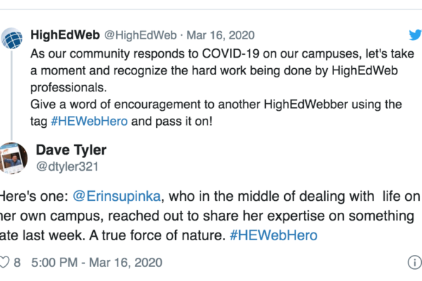 HighEdWeb reaches out for people to suggest who their heroes are, with many wonderful responses about awesome folks in the community