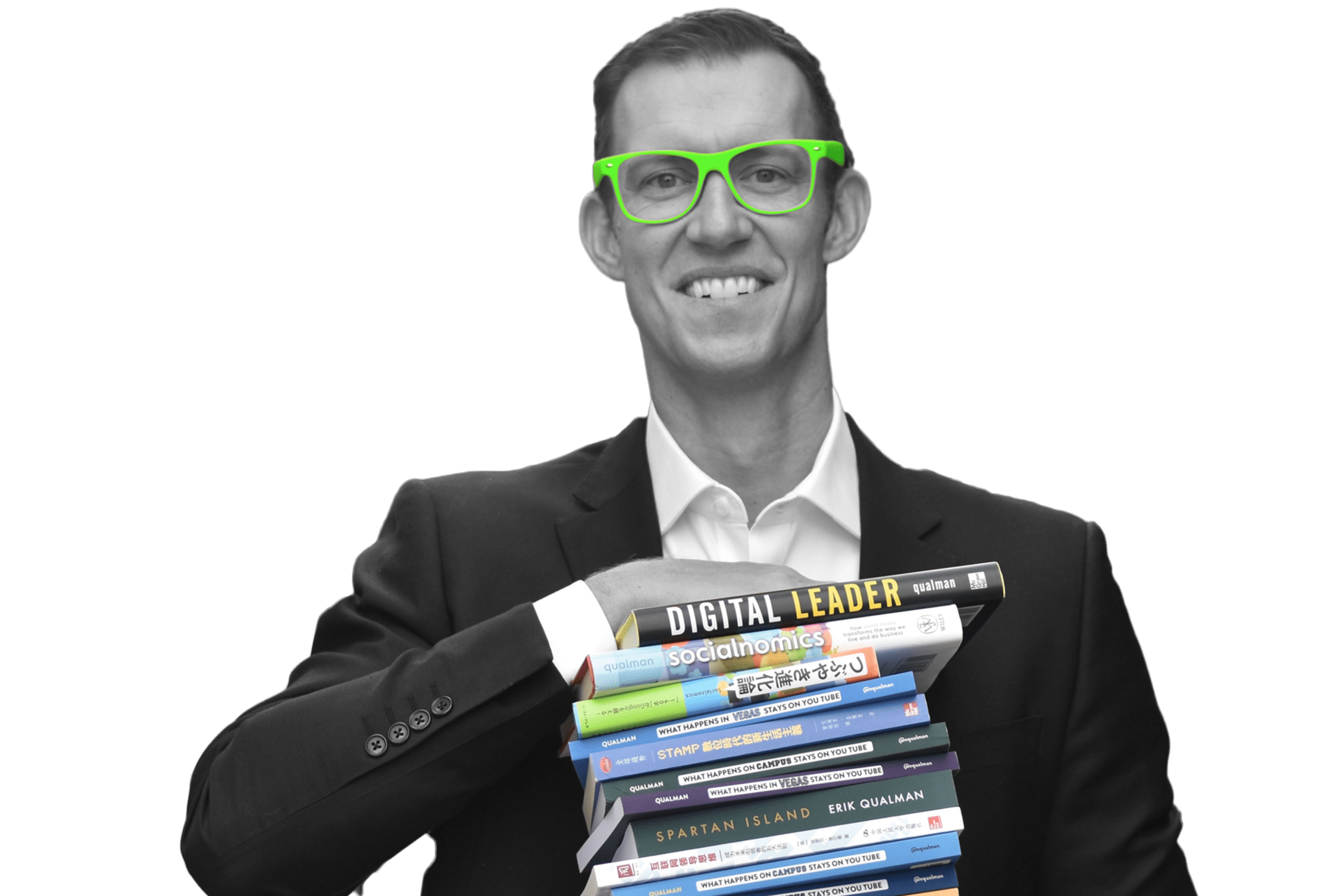 Erik Qualman with stack of books